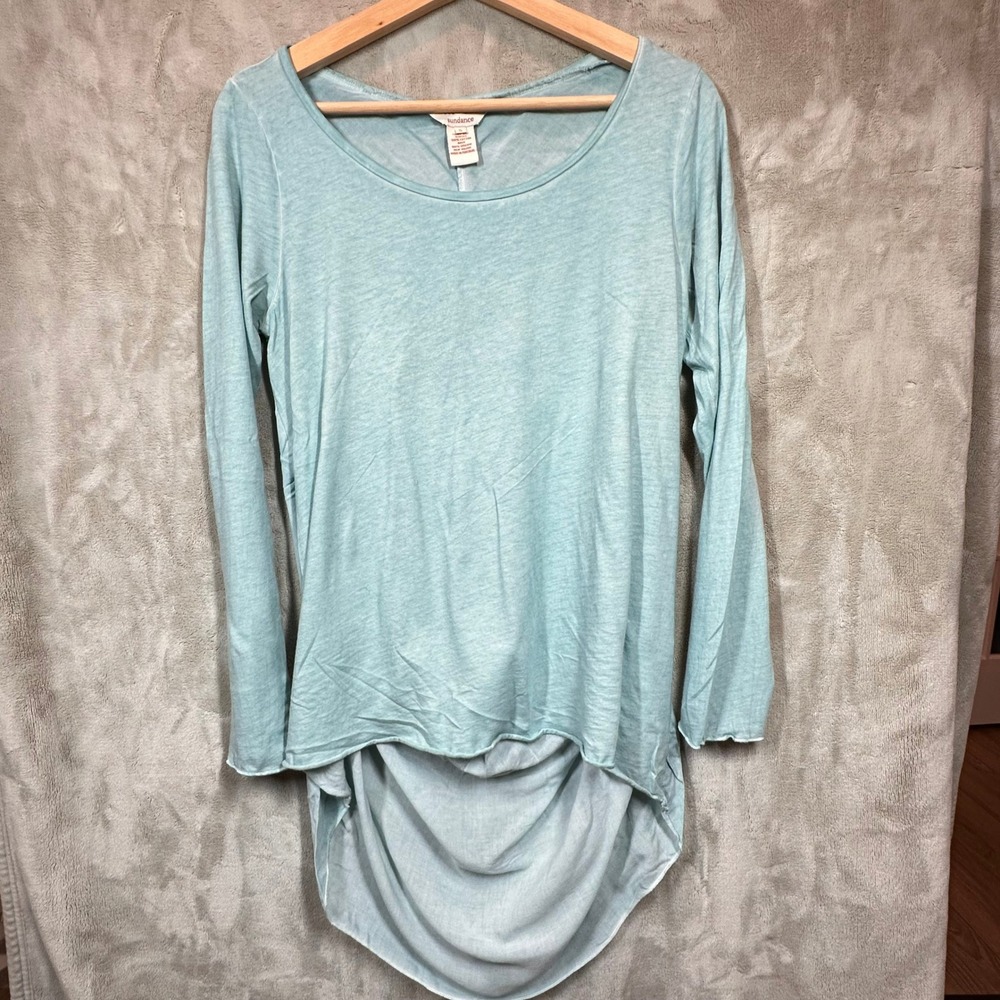 Sundance Long Sleeve Top Small Blue Hi-Low Tunic Tee Viscose Cotton Blend